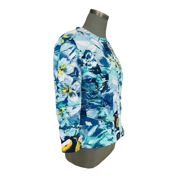 COLDWATER Floral Multicolored Zip Front Jacket Spring 3/4 Sleeve Cotton Blazer - Picture 3 of 7
